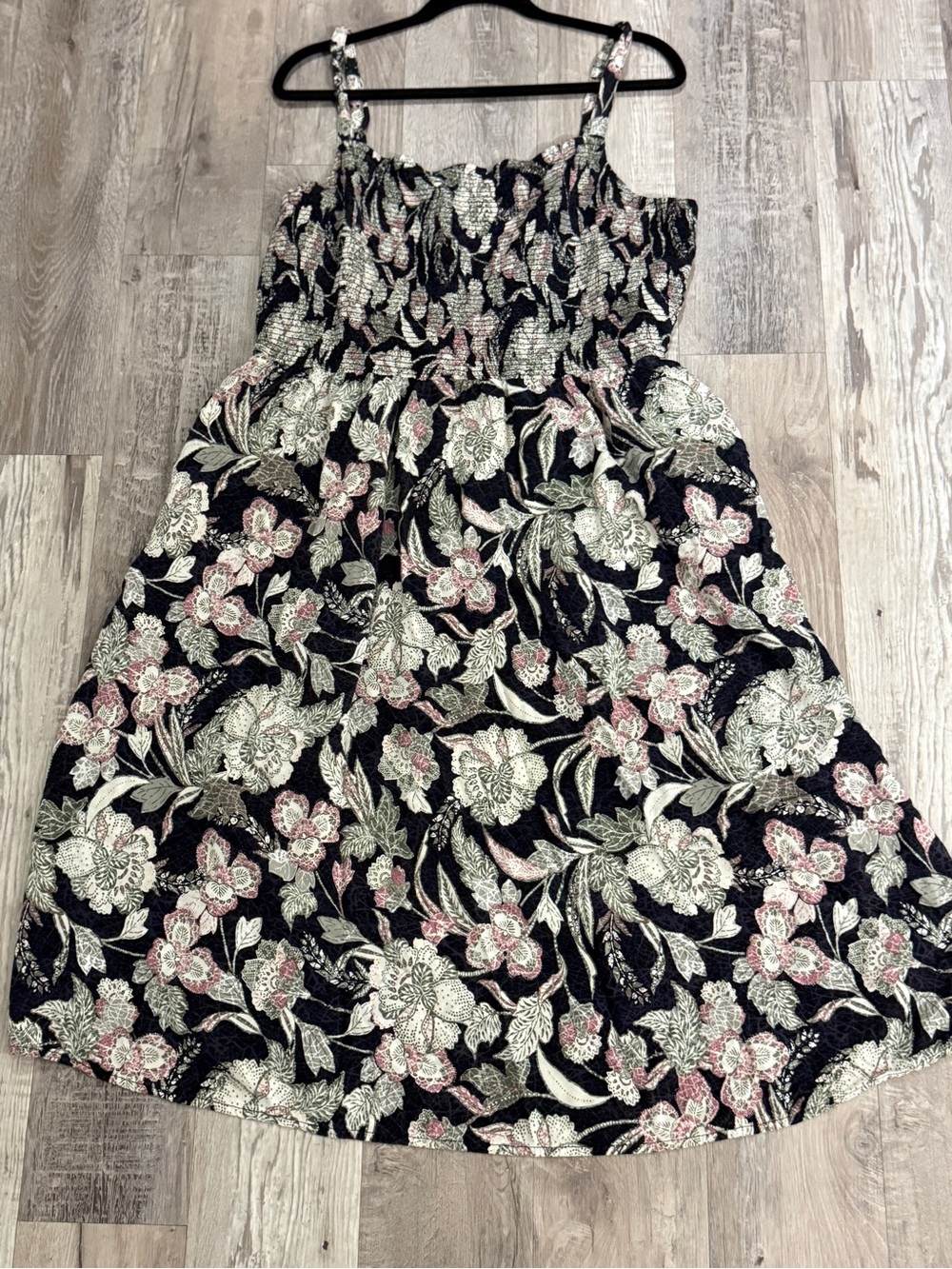 Old Navy XXL Black Floral Smocked Cami Dress Spaghetti Strap Summer Plus Size